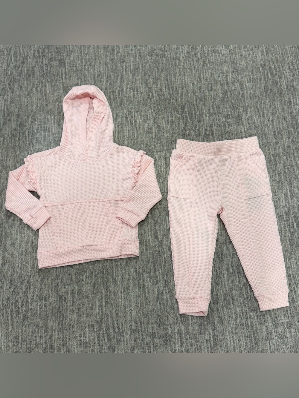 Baby Lightweight Pink Waffle Hoodie & Jogger Set (18-24m)